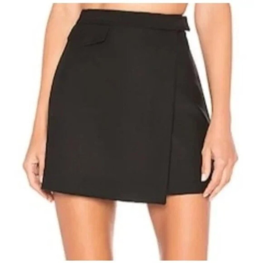 Theory x Revolve Canton Snap Bi-Stretch Wool Blend Black Wrap Mini Skirt 10